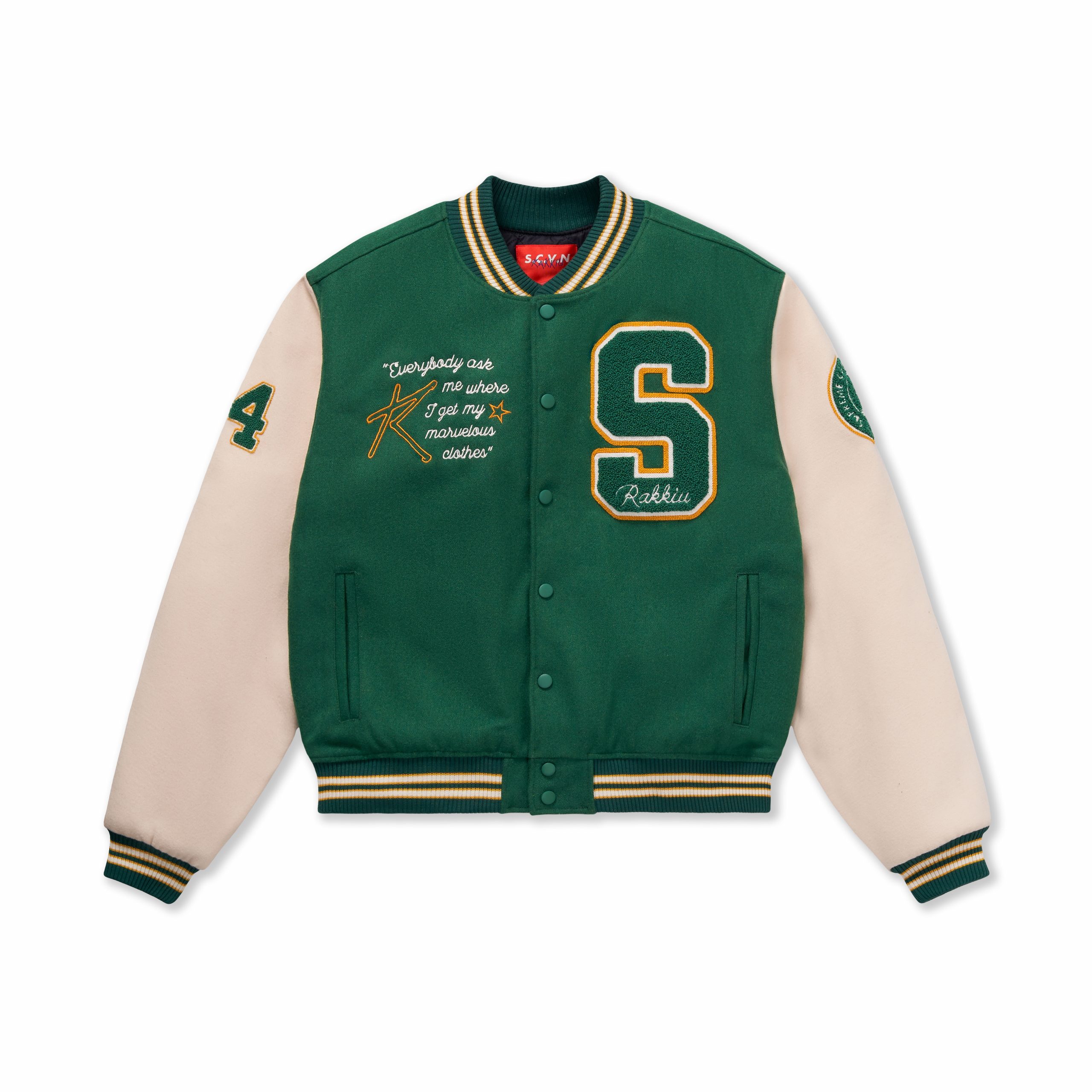 RK//SCVN Varsity Jacket Green - RAKKIU