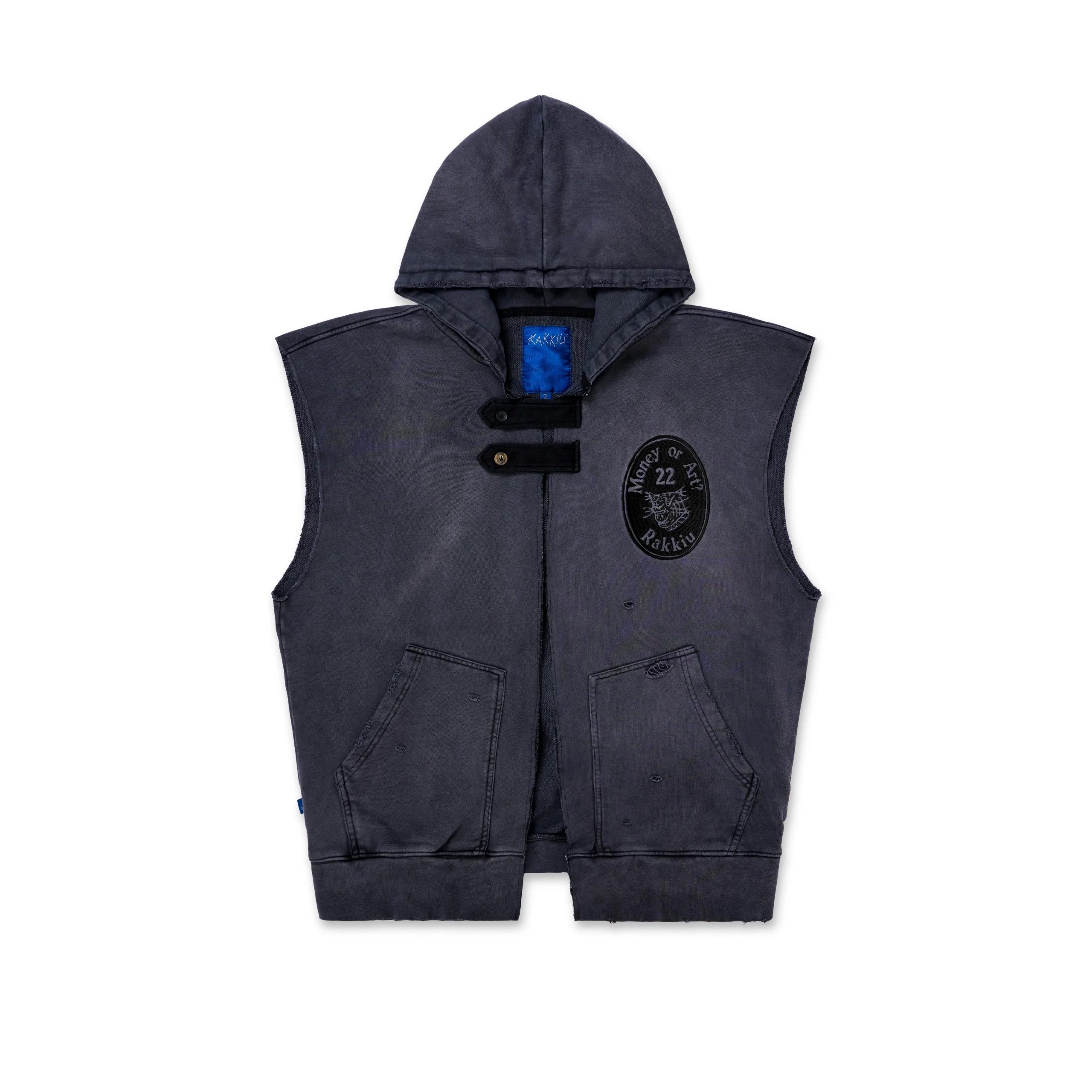 STILL NO ZIP Gray Washed Sleeveless Zip Hoodie